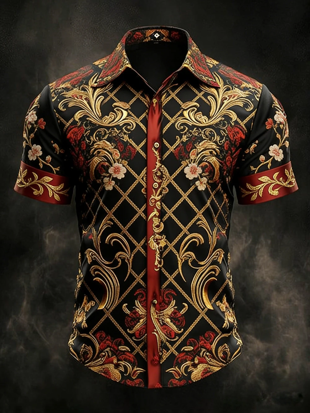 Men's Dark Casual Short Sleeve Shirt HD Baroque Rattan Man Printed Shirt Hawaii Vacation Social Performance Men's Fast Shipping