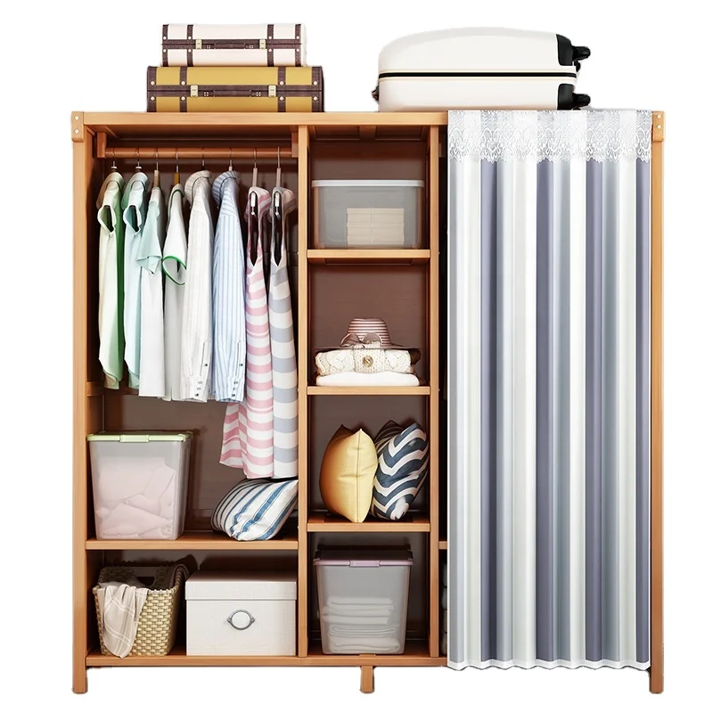 home bedroom economical solid wood storage cabinet dust STORAGE CABINET solid cloth wardrobe