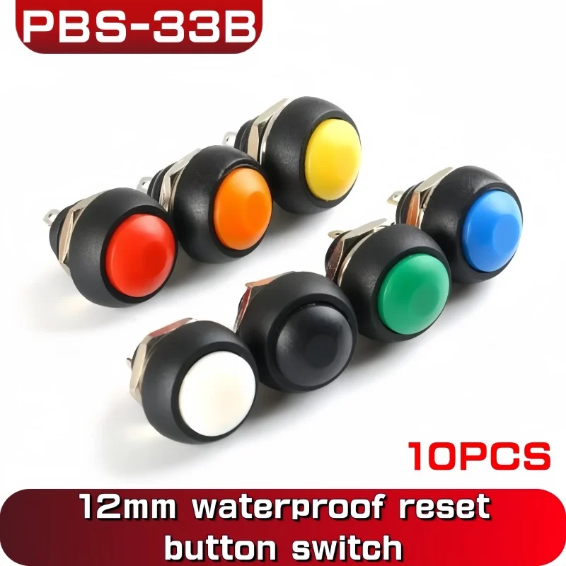 10PCS 12mm PBS-33B Waterproof Momentary ON OFF Push Button Swithch Mini Round Switch