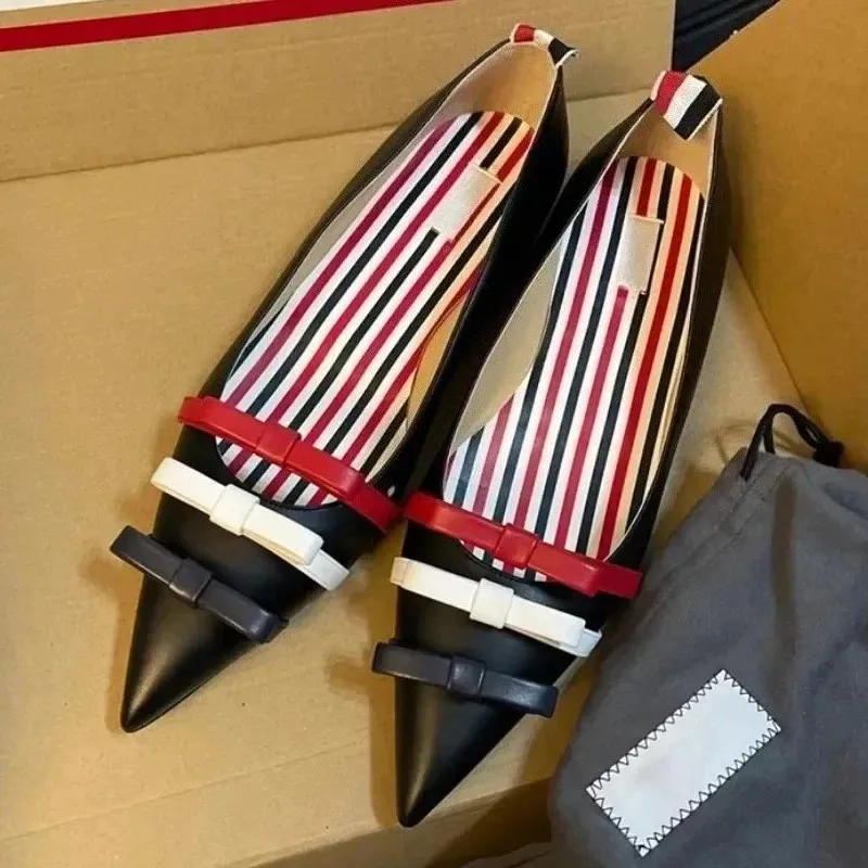 

Sweet Bow Mixed Color Pointed Toe Designer Shoes Women Comfort Shallow Flats Elegant Dress Party Shoes Ladies Zapatos De Mujer
