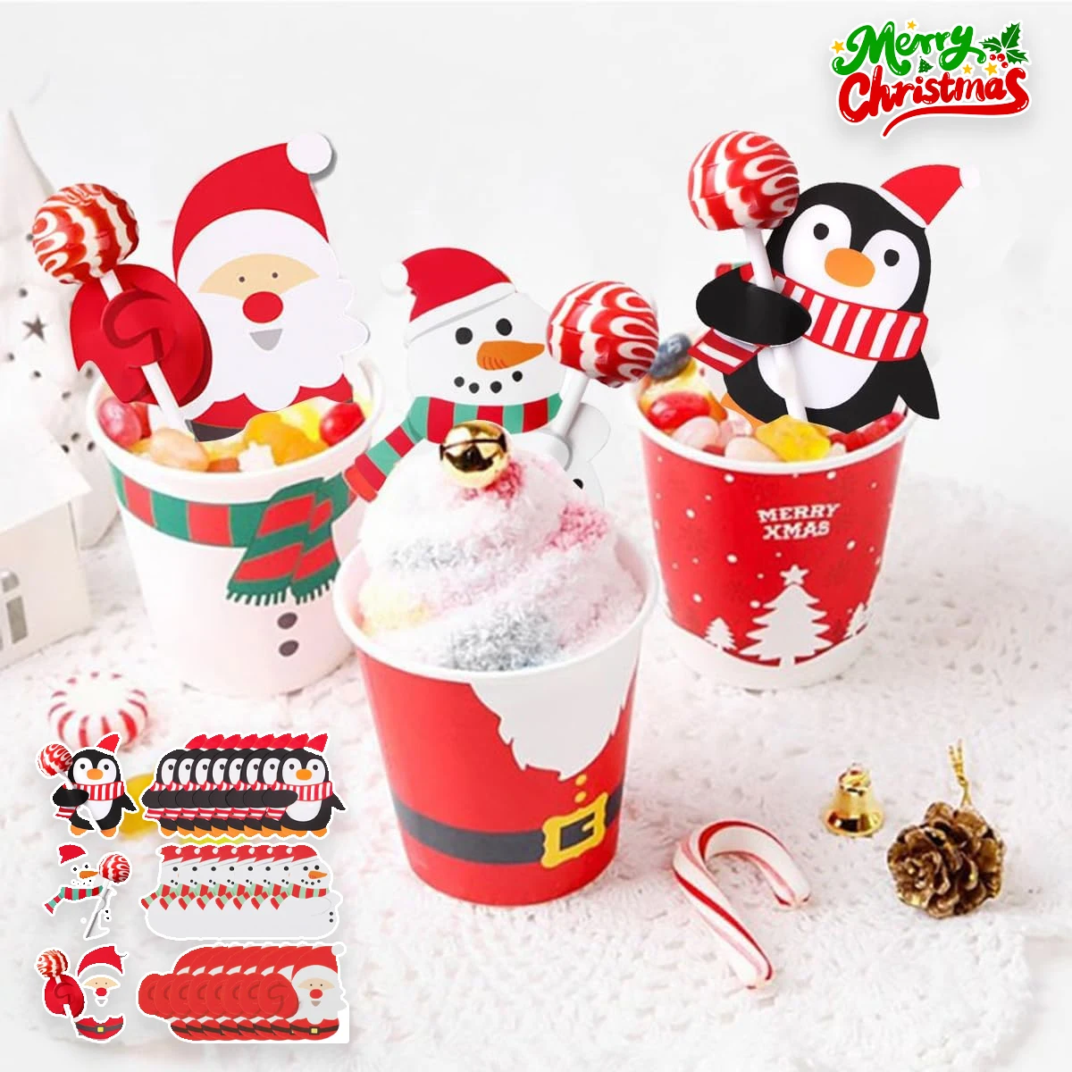 DIY Weihnachtsmann Pinguin Kaninchen Cartoon Lutscher Papierkarten Neue Ankunft Weihnachtsdekoration für Zuhause Neujahr Party