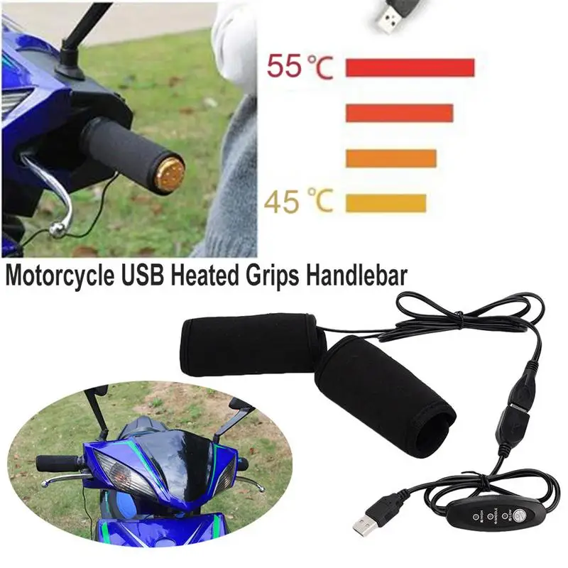 5V USB Motorcycle Heating Handle Grip Motorcycle Heated Handlebar With Temperature Switchs3 Gear Adjustable Heating Grip Sleeve