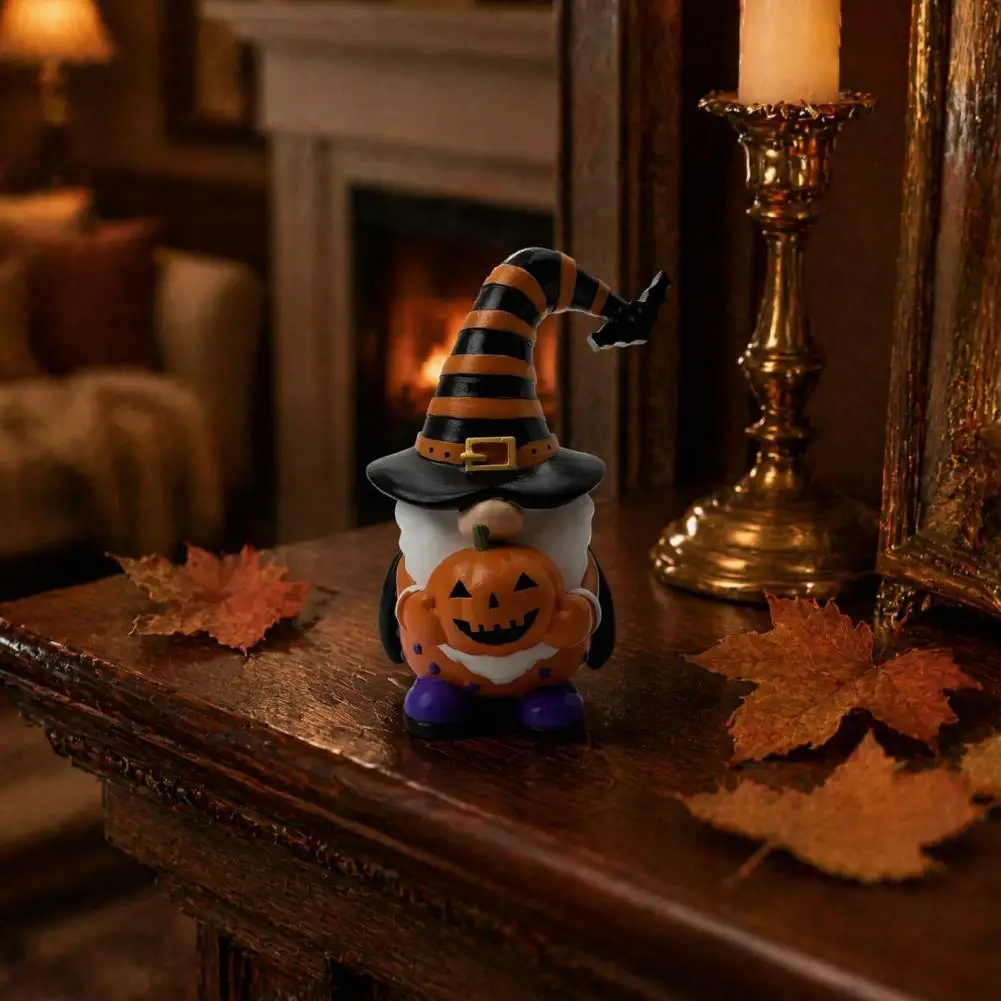 Spooky Pumpkin Elf Decor Halloween Gnome Ornament Resin Figurine Spooky Faceless Elf Sculpture Unique for Home for Friends