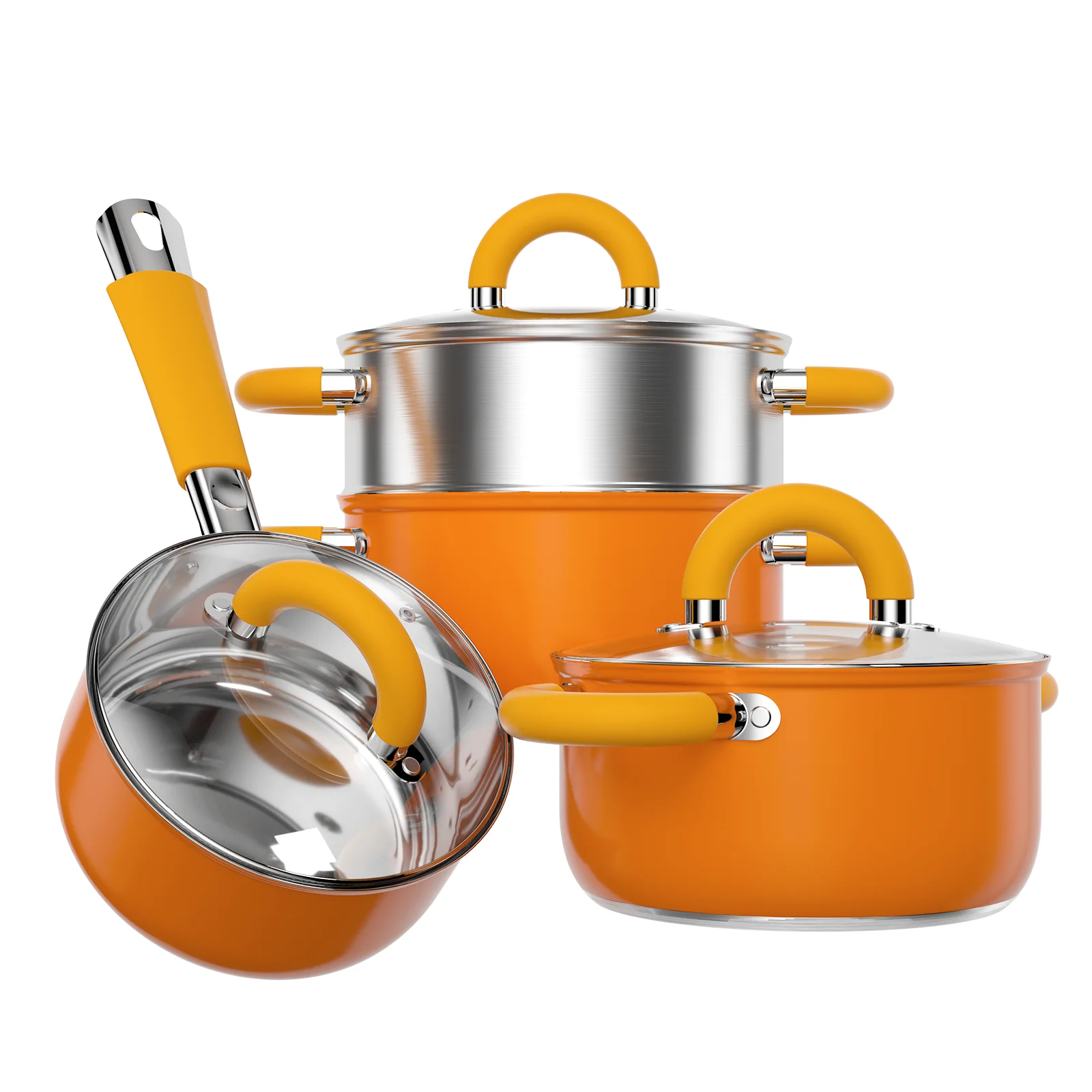 Stainless Steel Cookware Set, Pots and Pans Set 7 Piece, 4 3 2 QT Pot Pan with Lid and Steaming, Compatible with All Stovetops, Dishwasher Safe