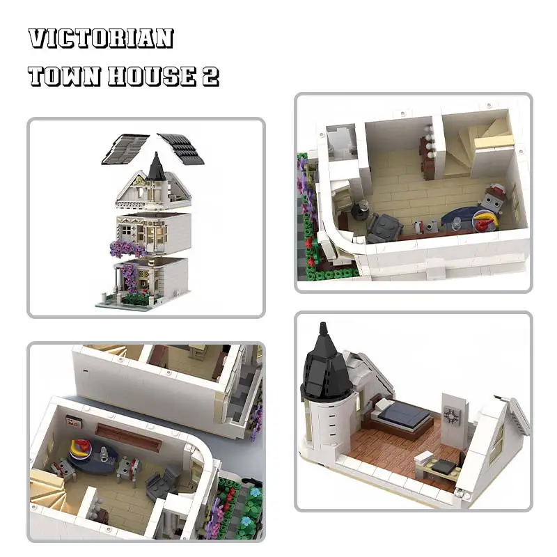 MOC Viktorianischen Stadt Haus Modell Ziegel City Street View Bausteine DIY Kreative Montage Architektur Spielzeug Set Geschenke