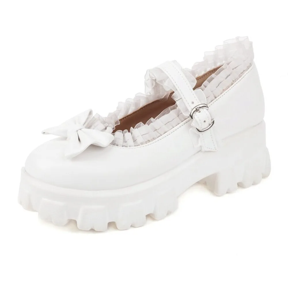 Zapatos Lolita Mary Jane para Mujer, Tacón de Plataforma de 5.5cm, Negro, Blanco, Beige, Rosa, Naranja, Tallas 34-43, 185-15