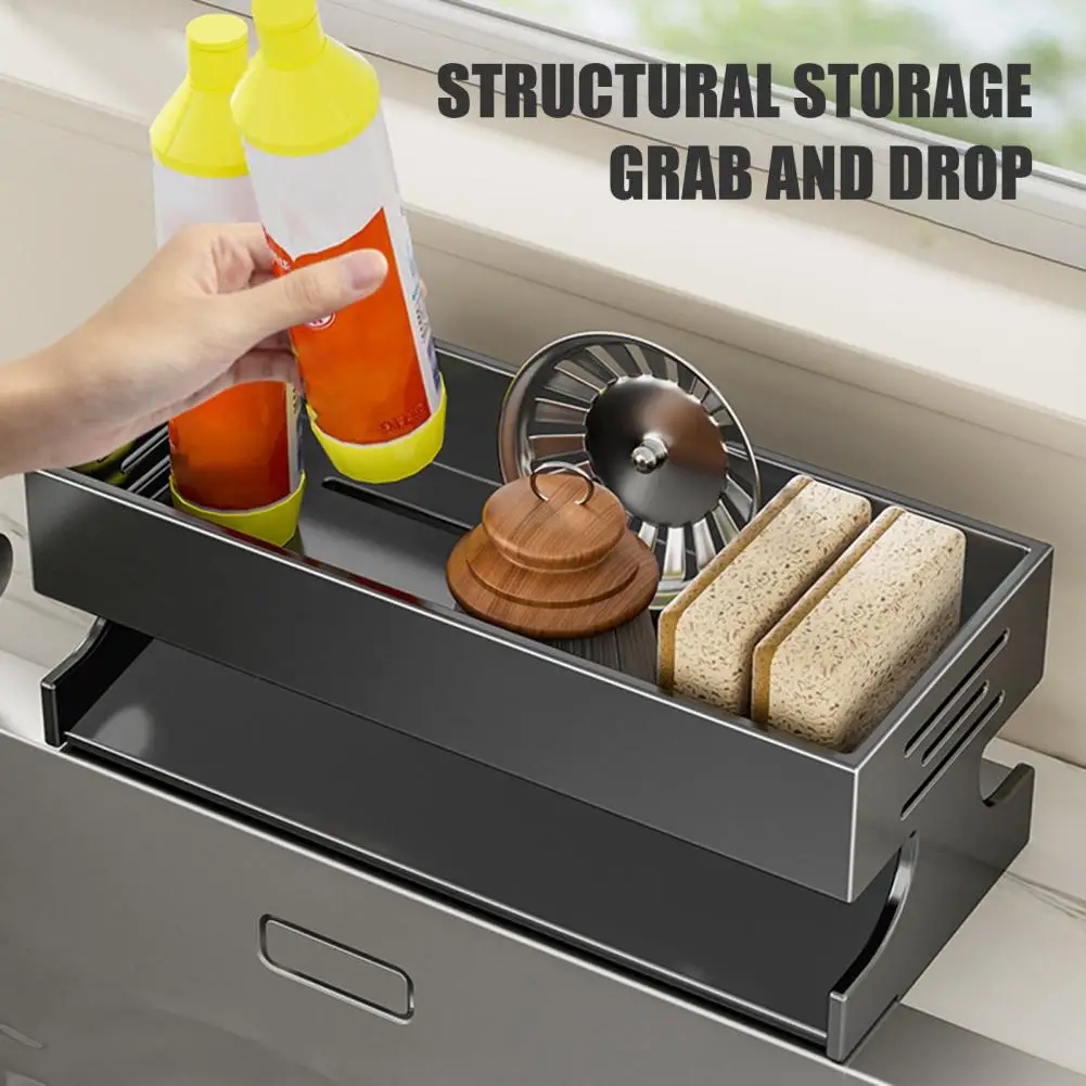Bathroom Organizer Kitchen Storage Rack Sponge Holder Drain Basket Multi-purpose Sink Organizer with Tray for Supplies