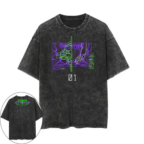 Neon genesis evangelion japão anime eva shinji ikari camiseta masculina e feminina algodão lavado velho retro y2k harajuku manga curta