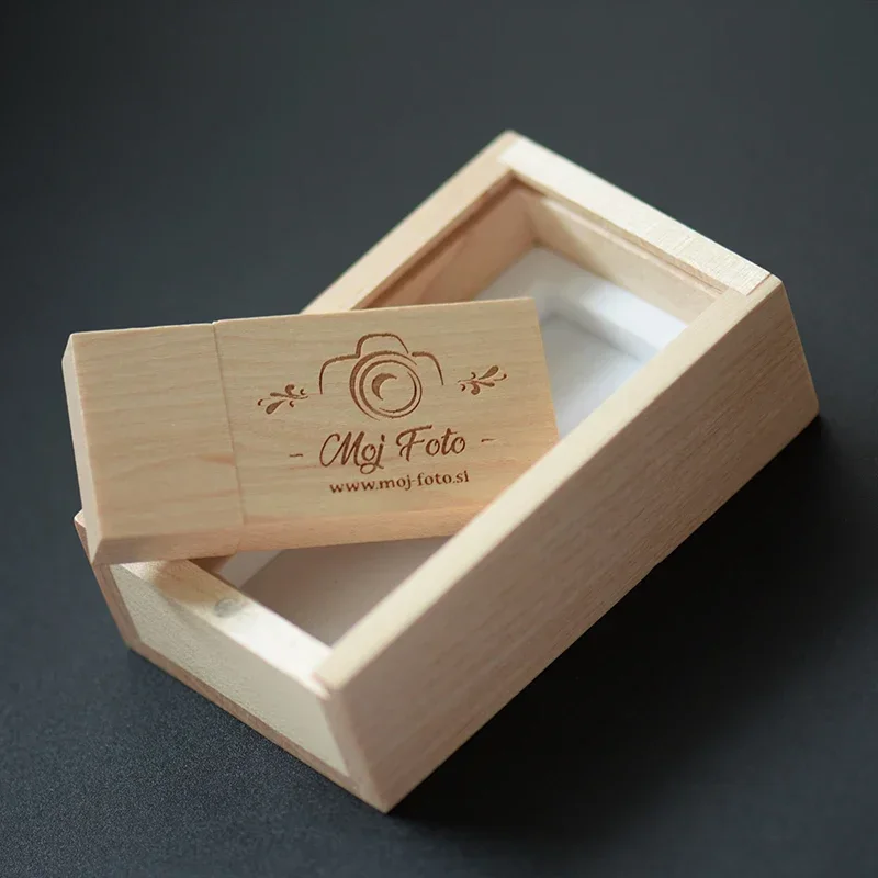 30pcs/lot Flash Drive Usb 2.0 Wooden + Box Pen Drive 4GB 8GB 16GB 32GB 64GB U Disk Free Custom Logo for Photography Wedding Gift