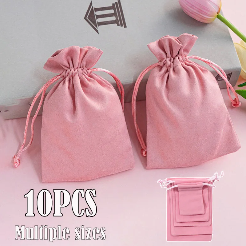 

10Pcs Pink Velvet Drawstring Bags Jewelry Pouches For Gift Wedding Favors Necklace Jewelry Storage Small Businesses Packaging