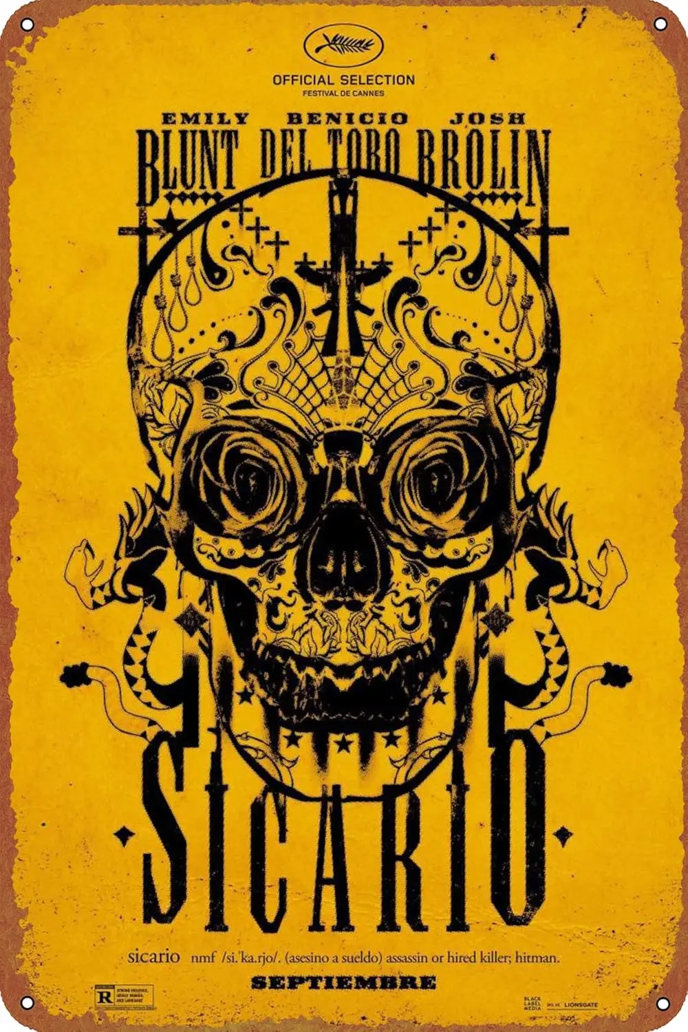 1p,Sicario Poster Vintage Look Tin Metal Sign Wall Decoration  Inches