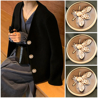 New Arrival 6 PCS Rhinestone Decor Metal Gold Bee Buttons For Clothes Coat Cardigan Sweater Sew Needlework KD871