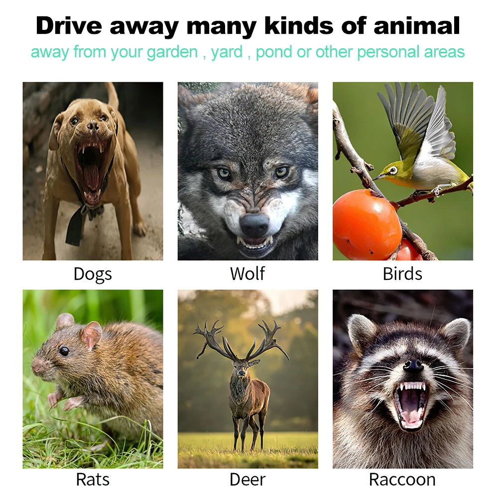 Ultrasonic Animal Repeller Solar Powered USB Rechargeable Battery Bird Cat Dog Bat Mouse Pest Repellent Animal Warning Scarer
