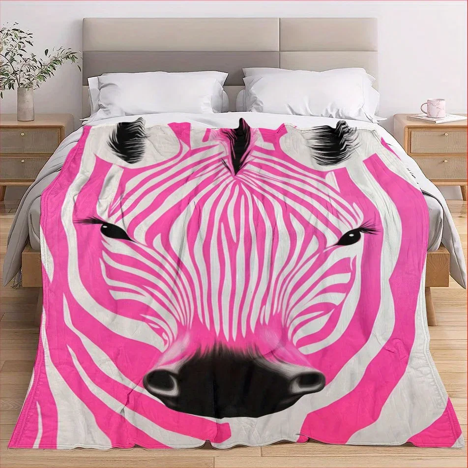 Pink Zebra Glam Blanket Reversible Flannel Throw for Bold Style AllSeason Comfort Fashionable Safari Gift