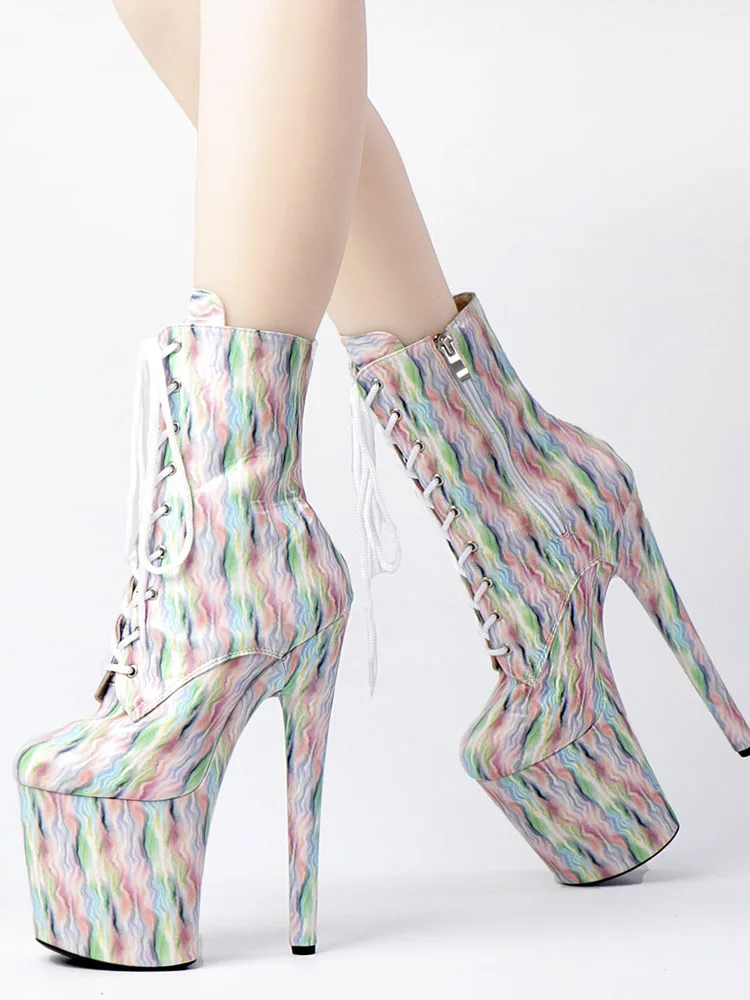 

Catwalk Party Shoes Striped High Heels Stripper Queen 20cm Nightclub Sexy Fetish Pole Dance Ankle Boots Round Toe Models Stage