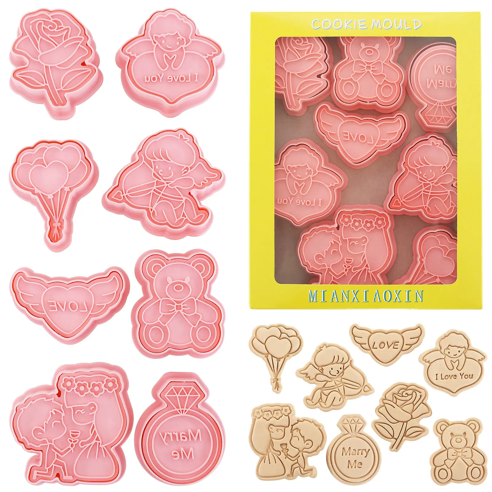 8 Stück Valentinstag Keksform Liebesförmige Ausstechformen Set Keksform Fondant Gebäck Werkzeuge für Hochzeit Braut Party Dekor