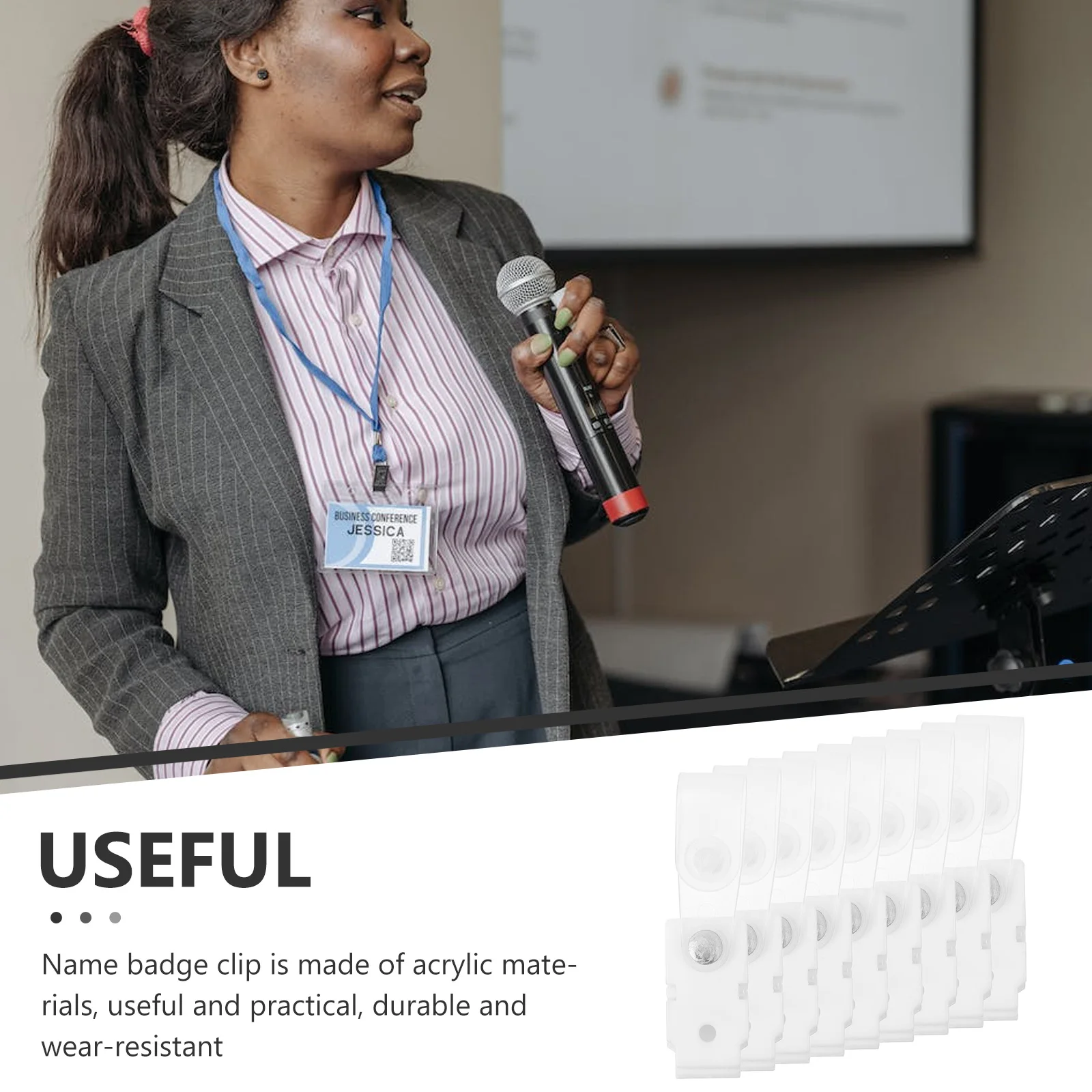 

20 pcs For Id Card Work Badge Badge With Straps Lightweight Acrylic Holder Lanyard Id Card Clips Name Tag Clips