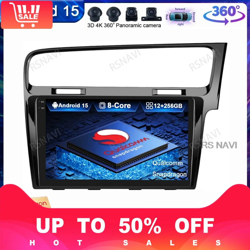 راديو سيارة أندرويد 15 لسيارة فولكس فاجن فولكس فاجن جولف 7 MK7 GTI 2013-2017 ملاحة ستيريو لاسلكية Carplay Auto QLED GPS وحدة رأس BT #1