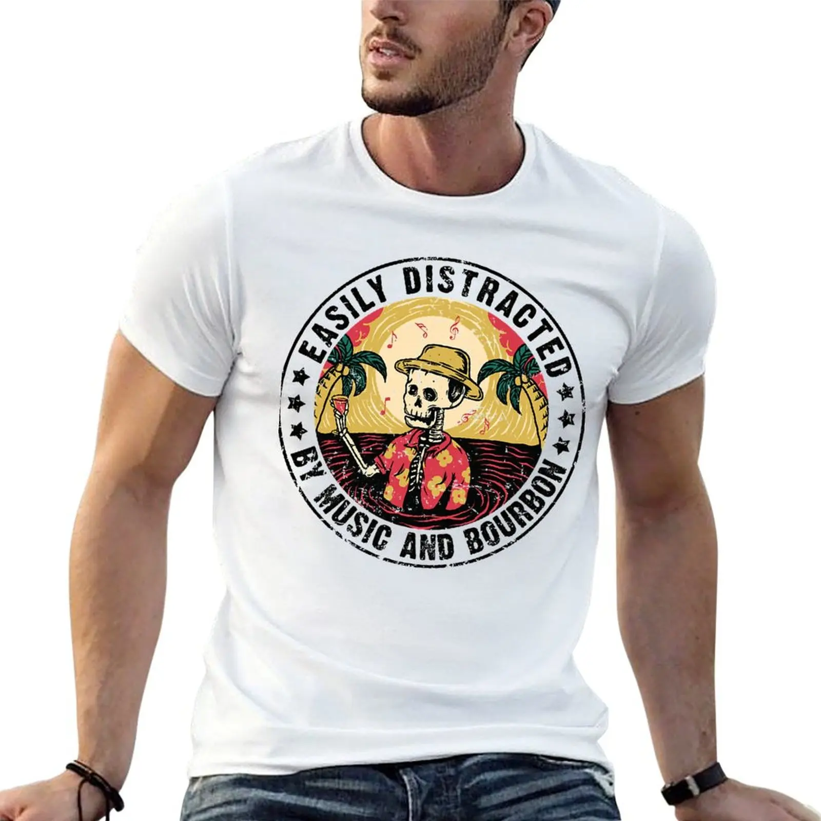 

Skeleton Easily Distracted By Music And Bourbon T-Shirt t shirts for man slim fit t shirt for man T-Shirt