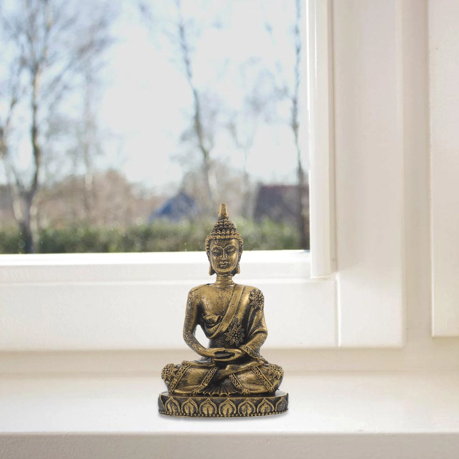 

1Pcs Sitting Buddha Statue Resin Ornament Zen Style Home Office Desktop Decoration Religious Sculpture Resin Buddhist Statue