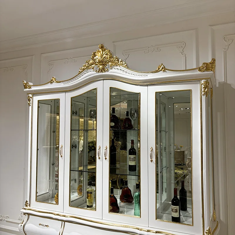 French four-door wine cabinet European court display cabinet dining room solid wood carved white high partition cabinet foyer