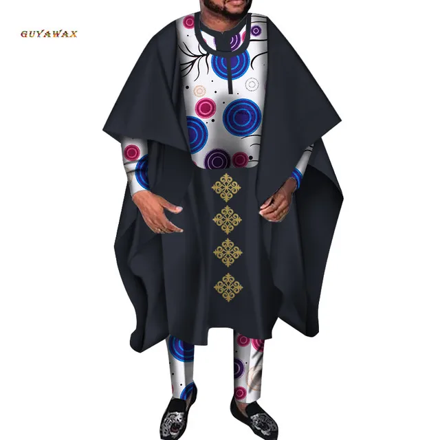 ! Venda quente africano terno para homens agbada robe dashiki impresso camisas e calças 3pcs conjunto kaftan roupas bazin riche roupas formais