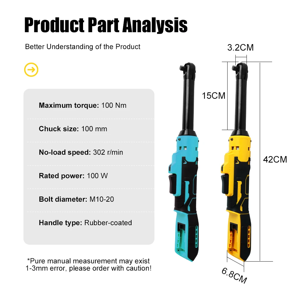 6-Zoll-Verlängerungs-Elektroschrauber mit hohem Drehmoment, 21 V Lithium-Ionen, 3/8 Zoll Ratschenschlüssel, Ratschengerät, kompatibel mit Dewalt oder Makita