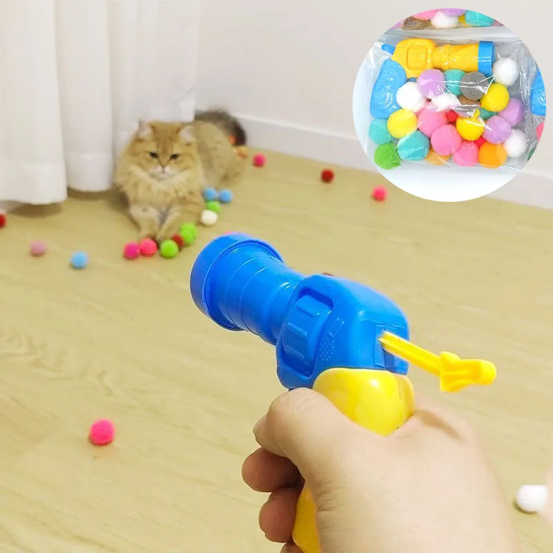 Hair Ball Gun Cat Toy Interactive Self-amusement Toy Gun Plush Balls Firing Guns Silent Polyester High Bounce Hairball