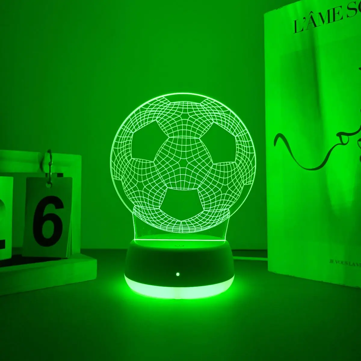 1pc football themed colorful 3D night light, USB powered touch switch seven color base, a great ideal gift