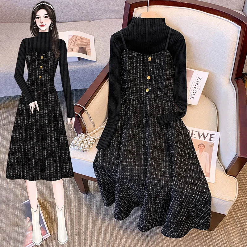 

Autumn Winter New Fragrant Wind Weaving Sling Dress Women High Quality