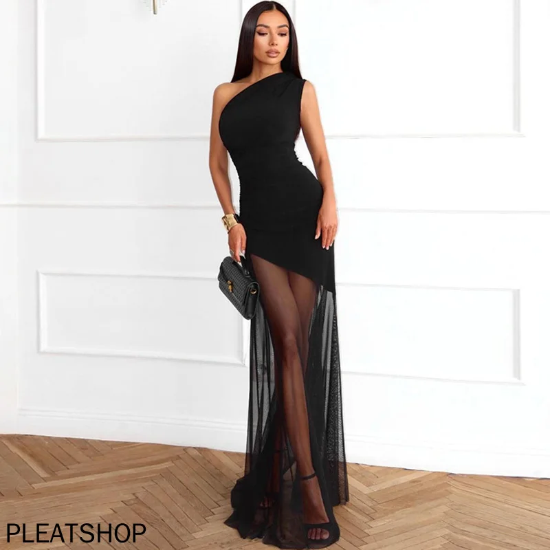 Robe longue moulante transparente à épaules dénudées, taille haute, patchwork, dos nu, pour femme, idéale pour les vacances, les soirées et les fêtes