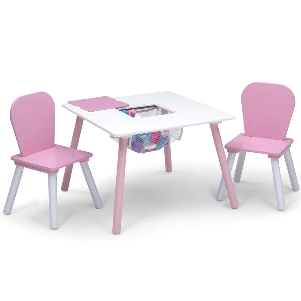 طقم غرفة لعب للأطفال مكون من 4 قطع باللون الوردي/الأبيض، متين وآمن للأطفال