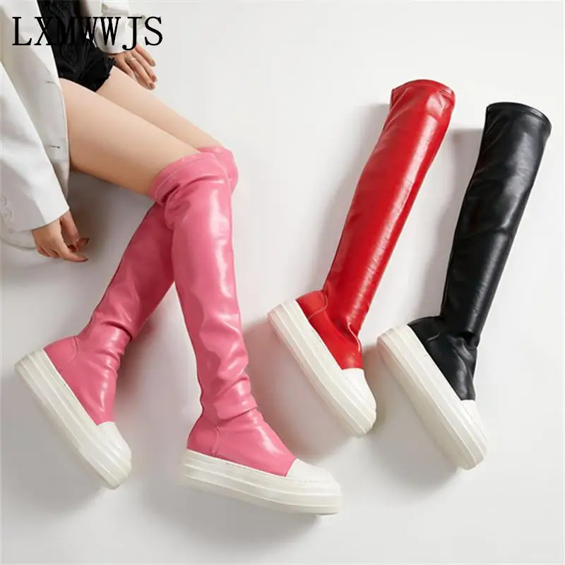 Leisure Stretch Boots For Women Platform Shoes Concise Candy Color Women\'s Over-the-knee Boots Flat Slip-on Long Botas De Mujer