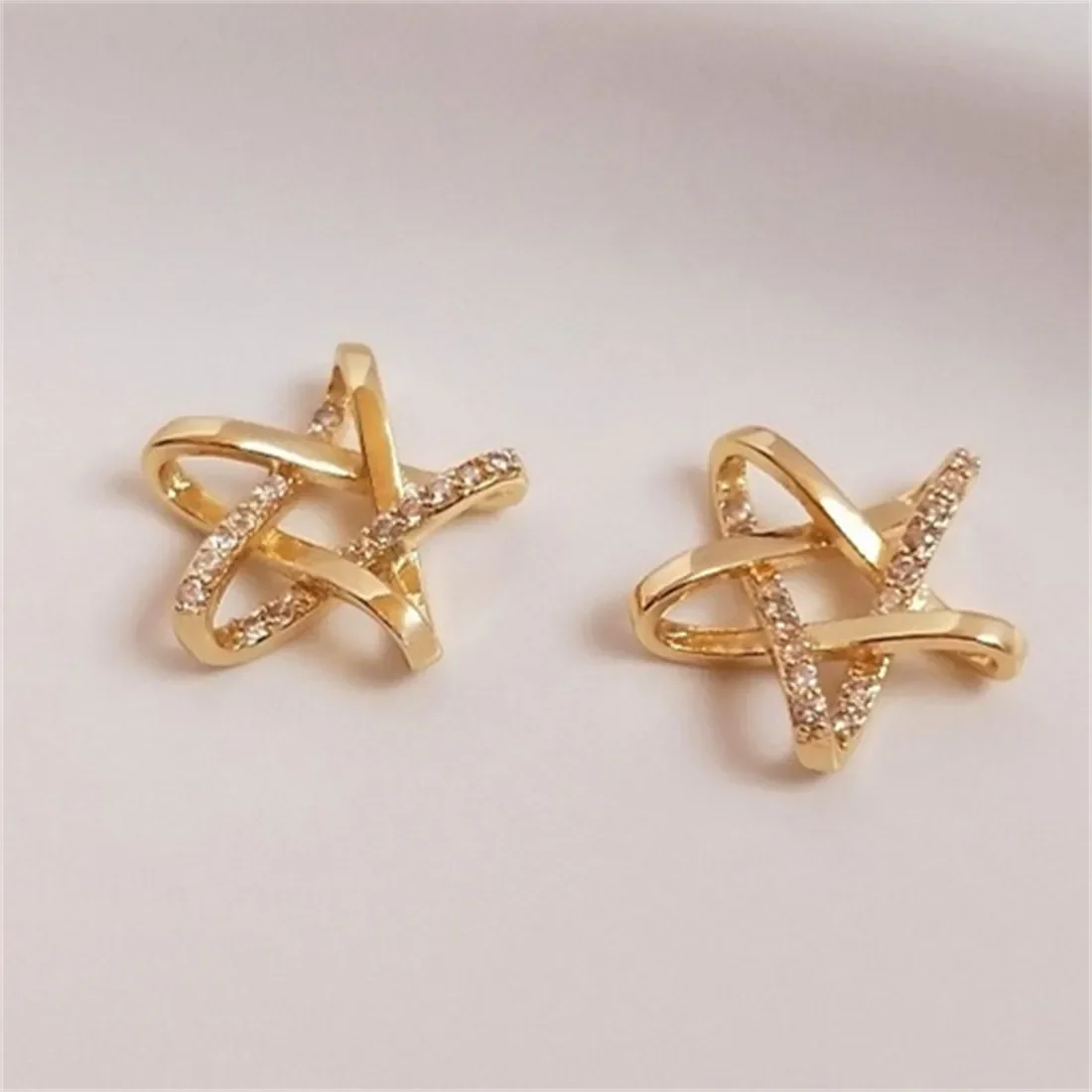 14K Genuine Gold Micro Inlaid Zircon Three-dimensional Pentagonal Star Pendant Accessories DIY Star Jewelry Charm Pendant E012