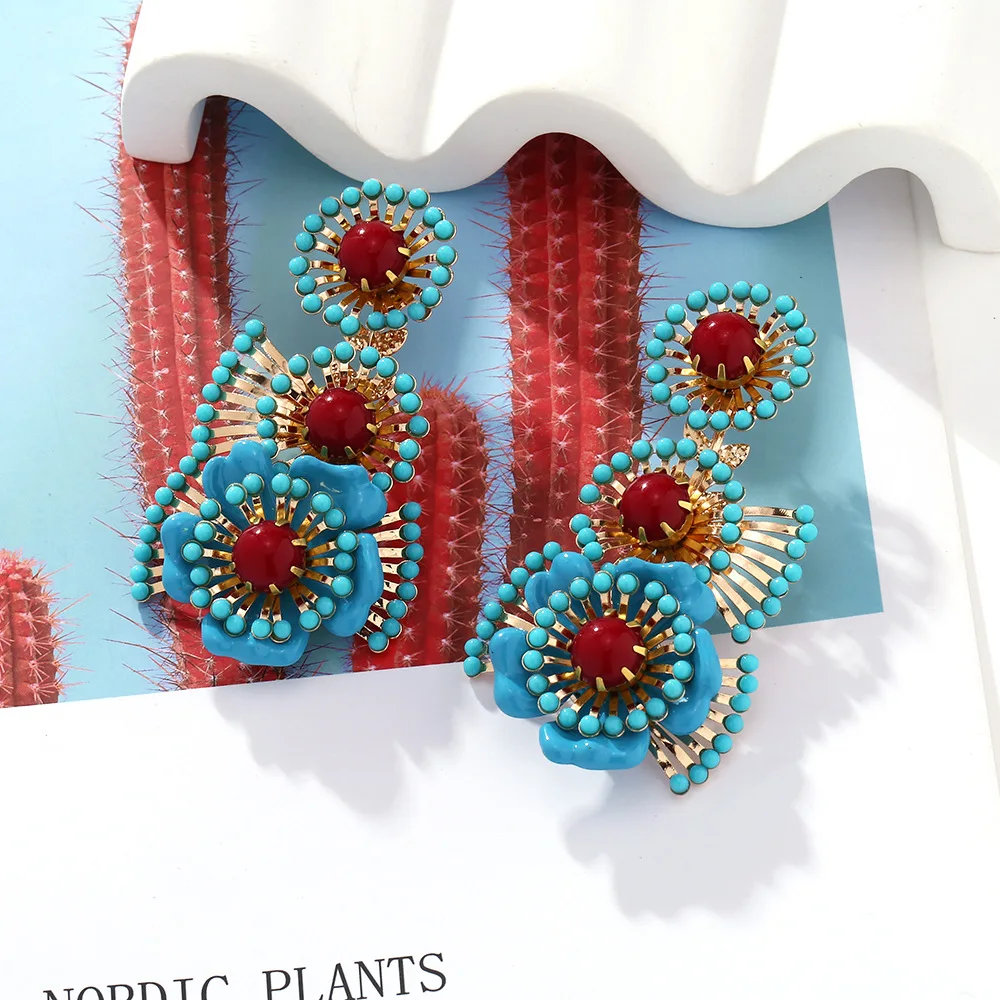 ZAA New Bohemian Multi Layer Long Flower Earrings