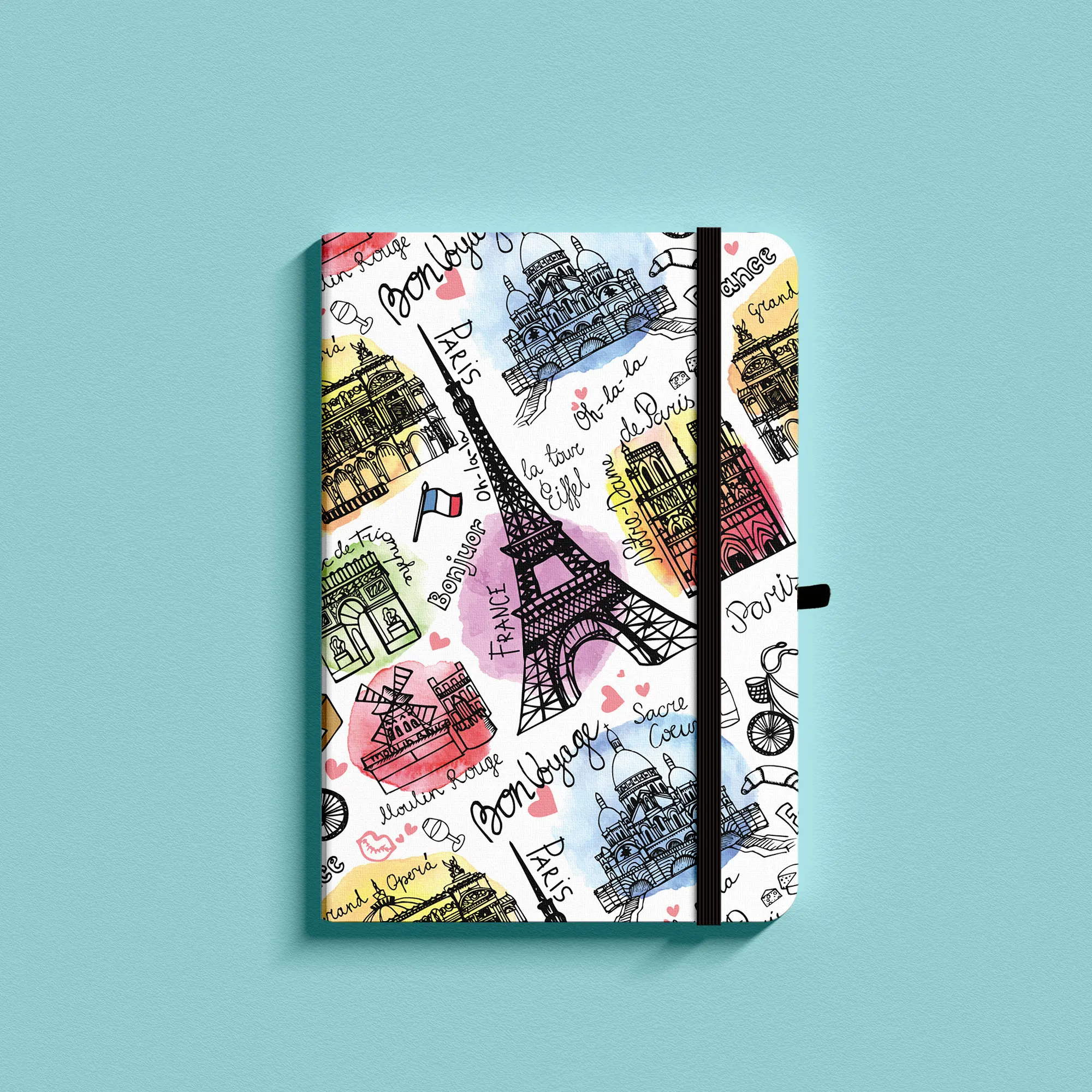 A5 Paris Eiffel Tower Bullet Dotted Journal 160gsm Travel Hardcover Bujo Elastic Band Diary Planner Notebook