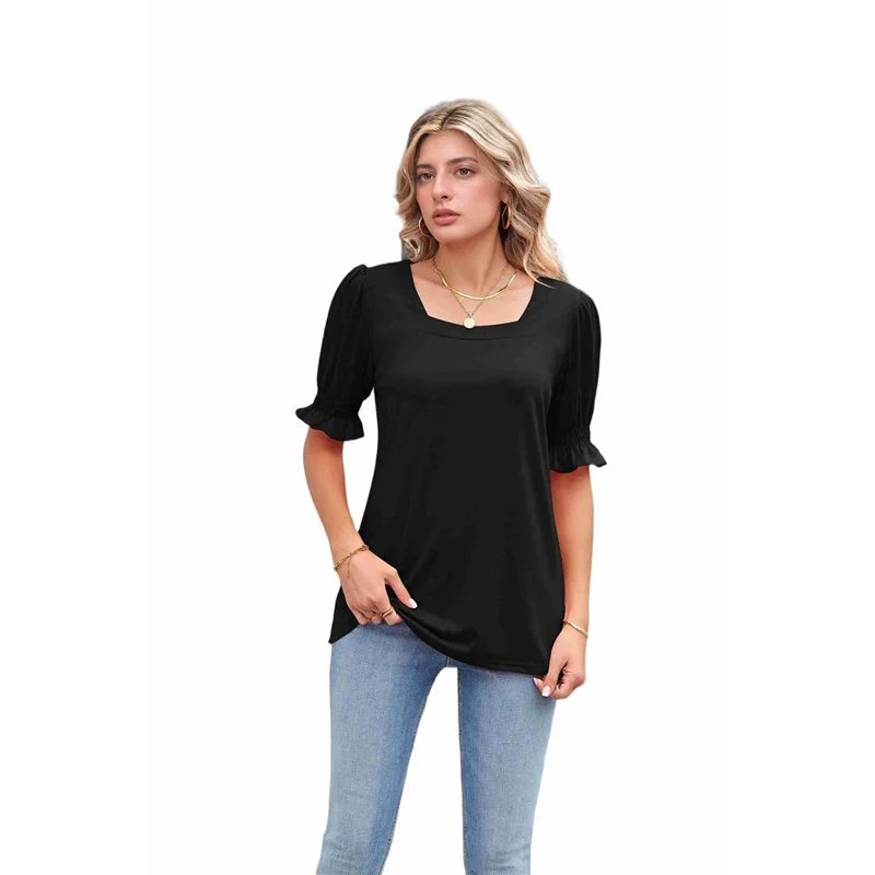 

ASDS-топы для женщин, летние повседневные футболки с рюшами и рукавами с квадратным вырезом