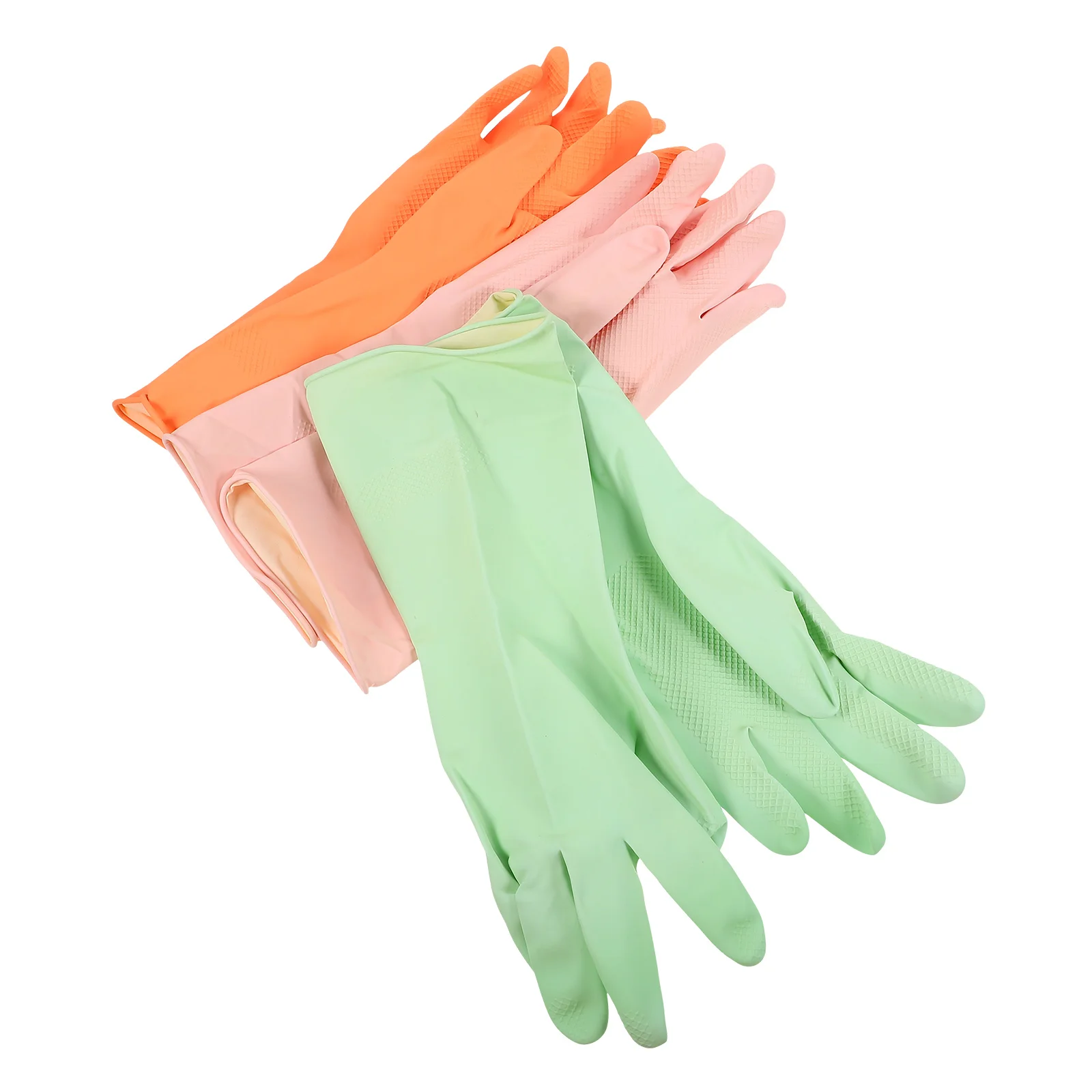 

3 Pairs Colored Non Slip Latex Gloves for Dishwashing Kitchen Cleaning Reusable Small Medium Pink Green Sizes