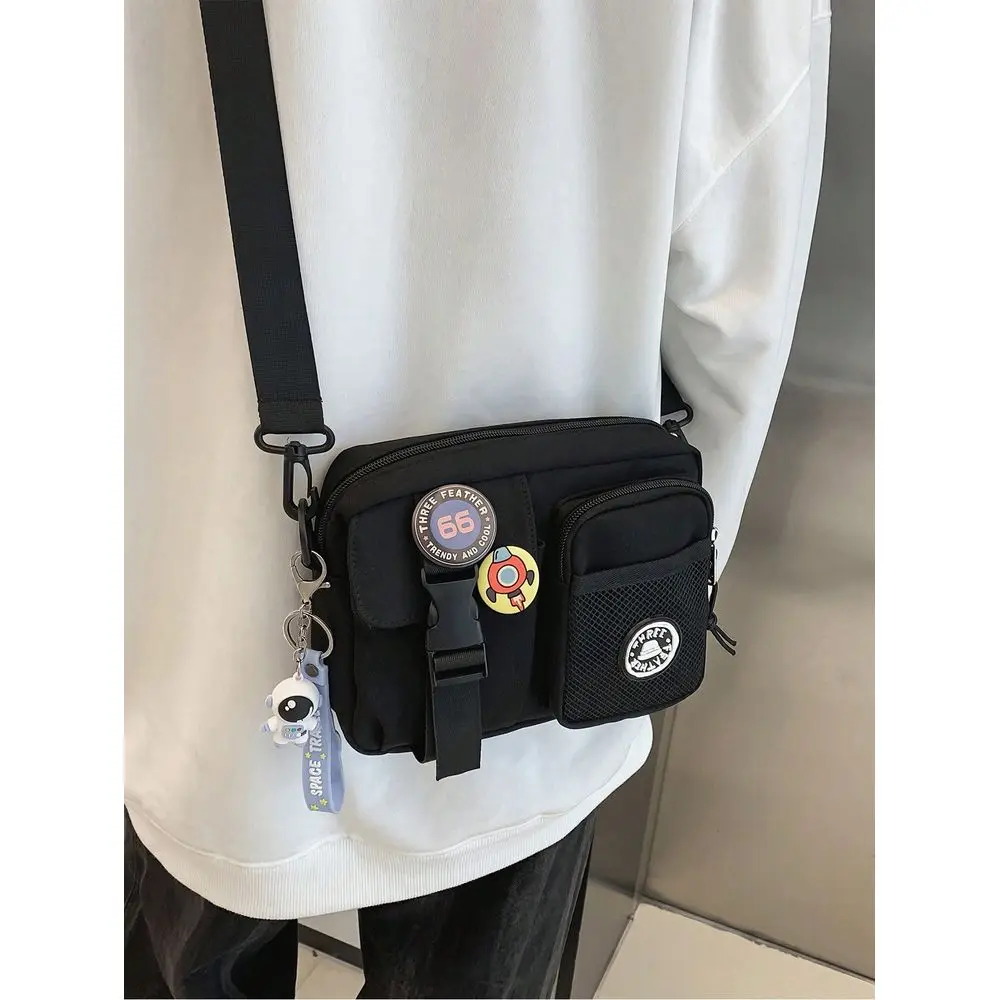 

Square Bag Black Release Buckle Decor With Bag Charm For Daily, School Bag Sling Bag Sport Bag For High School University Stude