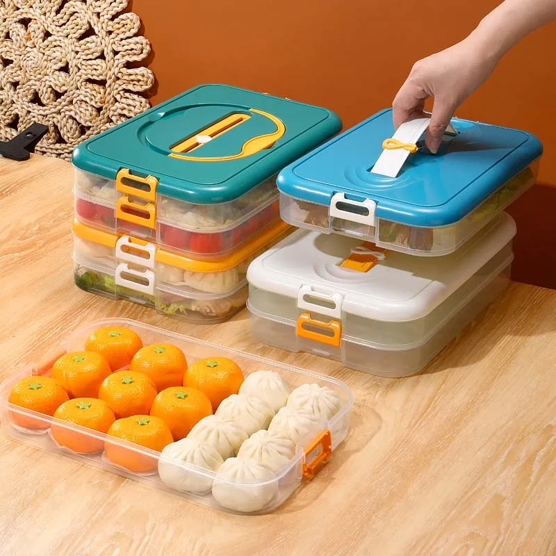 

Household Frozen Dumpling Box Multifunctional Timed Food Preservation Kitchen Organizer Refrigerator Stacked Storage Container