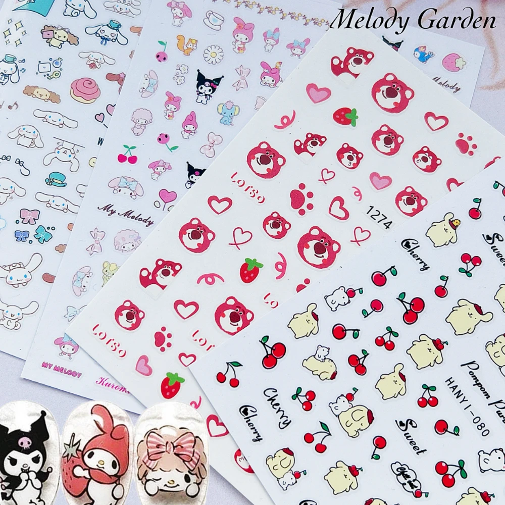 1PCS Newest Cute Cartoon Anime stickers with Kitty kawaii 3D Designs DIY Nail Decoration