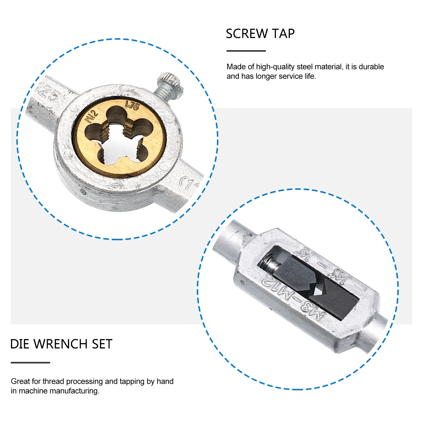 1 Set di maschietti metrici Set di utensili per maschiatura con filettatura in acciaio per il funzionamento manuale Chiave per maschi con manico portatile con filettatura e scatola di immagazzinaggio