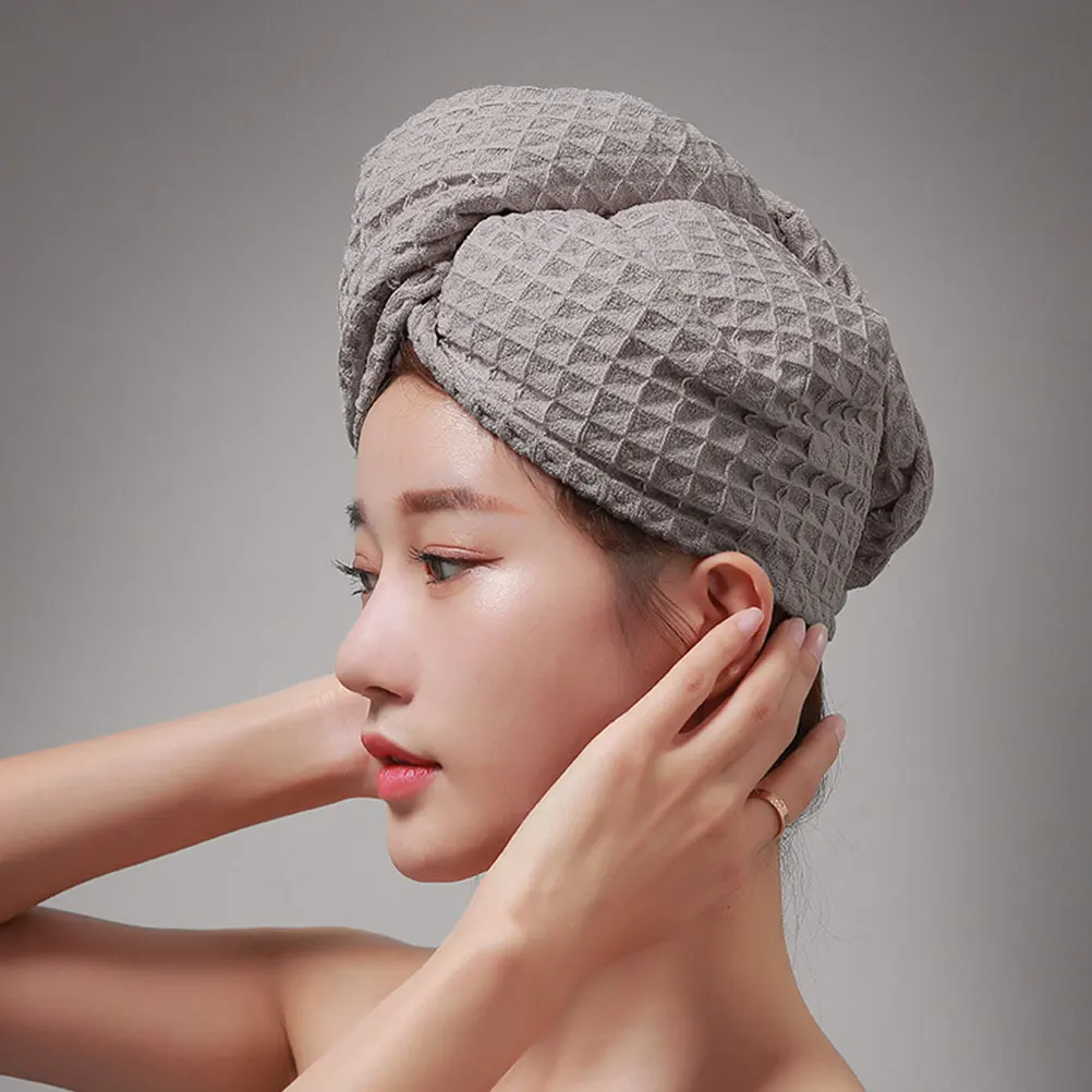 

2Pcs Hair Water Absorbent Hair Caps Cap Waffle Shower Supple Water absorbent Quick drying Towel Drying Wraps Caps Home
