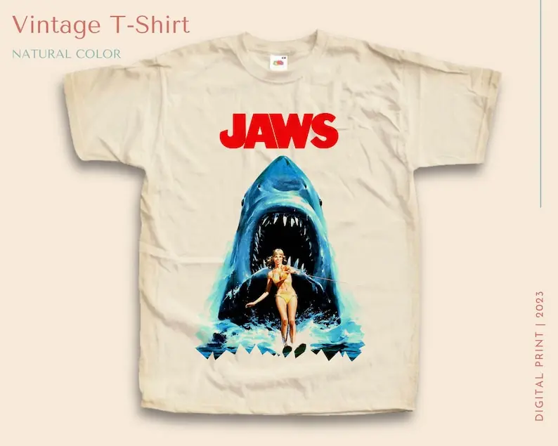 

Vintage TShirt Jaws V2 NATURAL color Men Woman Unisex T-Shirt Digital Print Sizes