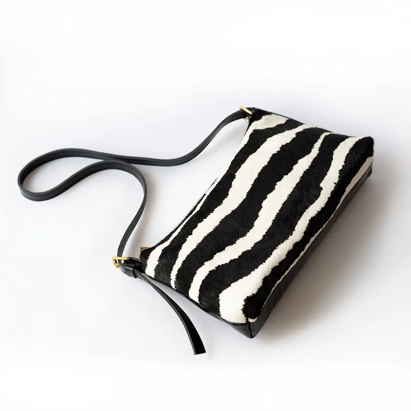 All-match Casual Underarm Shoulder Bags Fashion Zebra-stripe Genuine Leather Armpit Bag Female 2024 New Luxury Handbags Purses