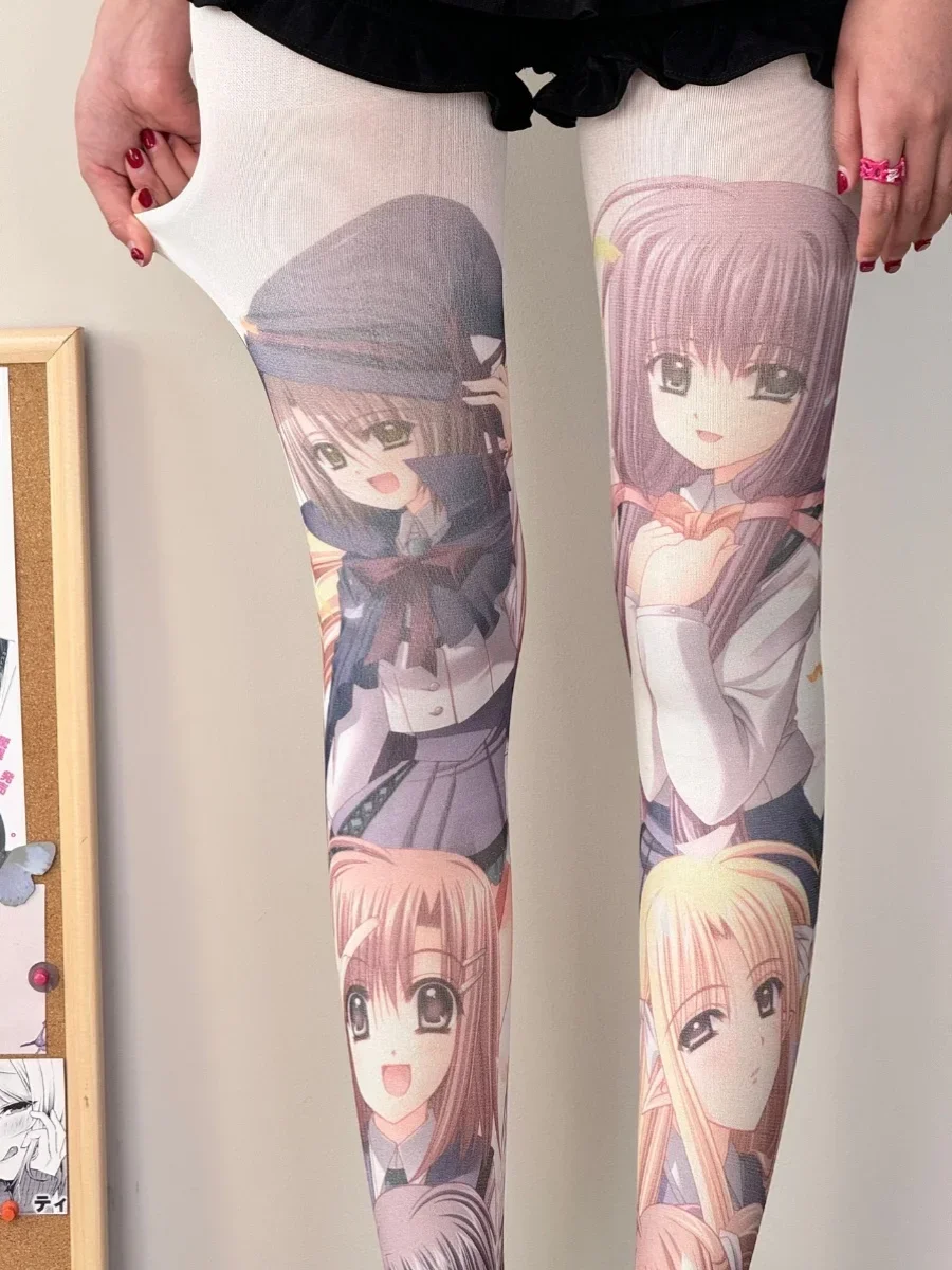 Lolita Socks Women's Cartoon Printed Pantyhose Japanese Sweet Cute Cotton Pantyhose Tights Stockings Black Pantyhose Women
