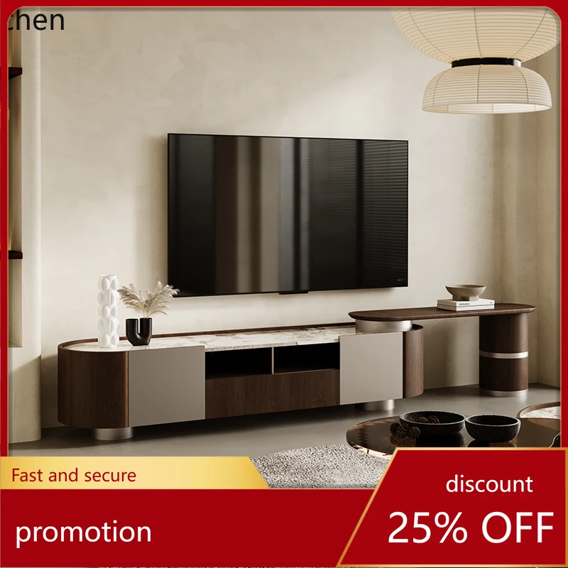 

HT art living room floor cabinet combination household size simple wabi sandy wind retractable rock panel TV cabinet