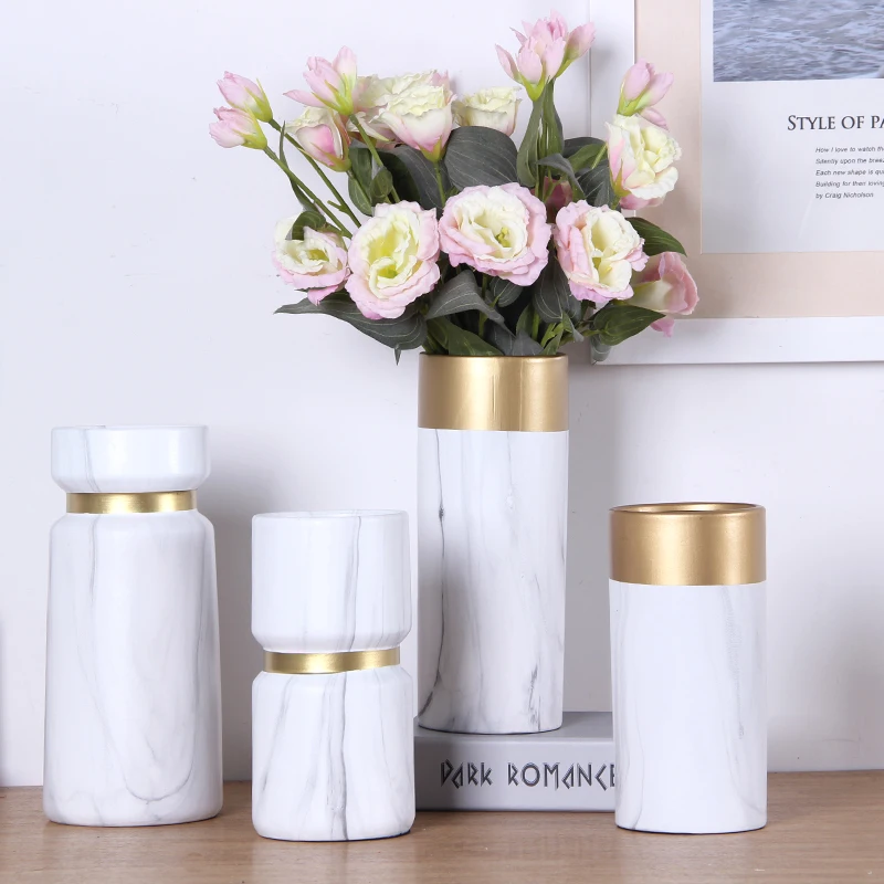 Nordic vase Decoration living room ceramics Golden Marble Modern home accessories flower vases for homes