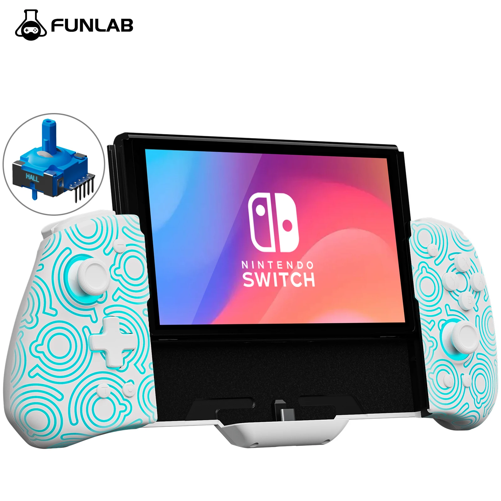 

FUNLAB White Luminous Pattern Controller GamePad For Nintendo Switch With 7 LED Color/Hall Effect/Joypad/Turbo/Mapping/OLED/RGB