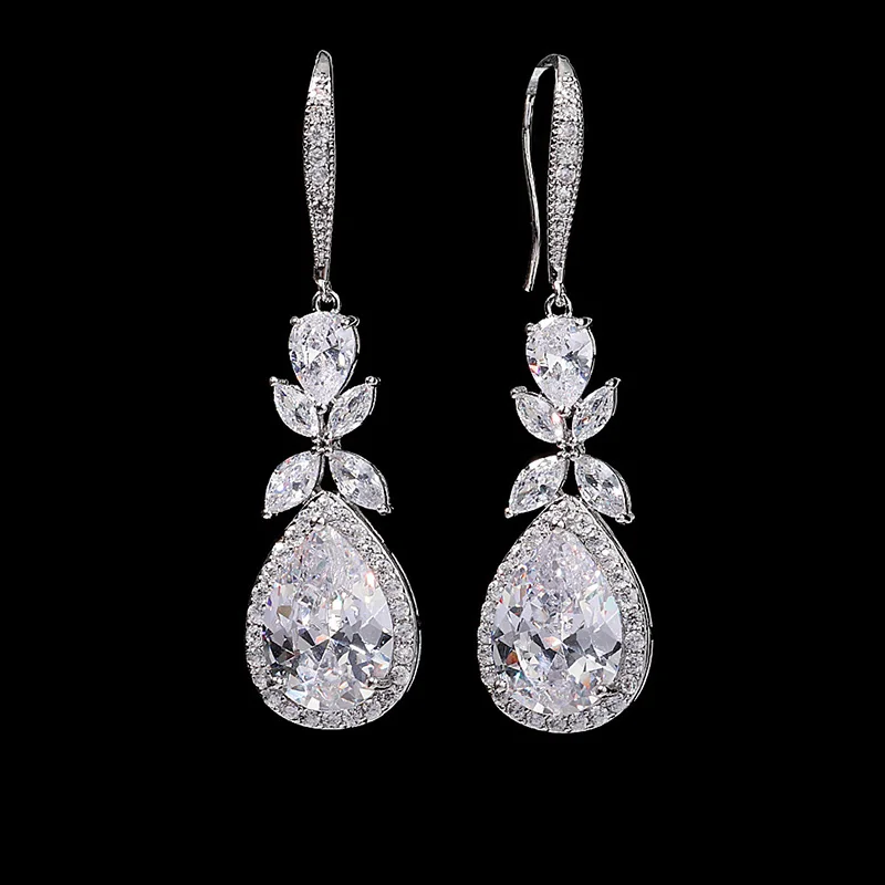 Zircon Hoop Drop Earrings Luxury Rhinestone Crystal Long Tassel Earrings for Women Wedding Bridal Jewelry Bridesmaid Gifts image 2